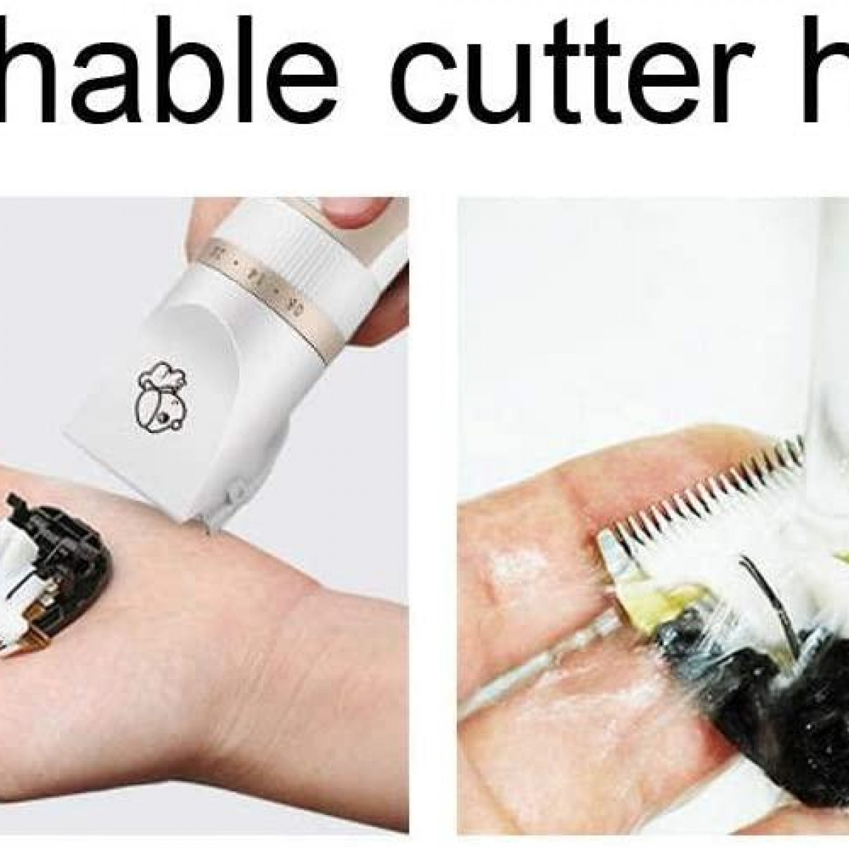 Maszynka do strzyżenia sierści zwierząt strzyże na dłoni.