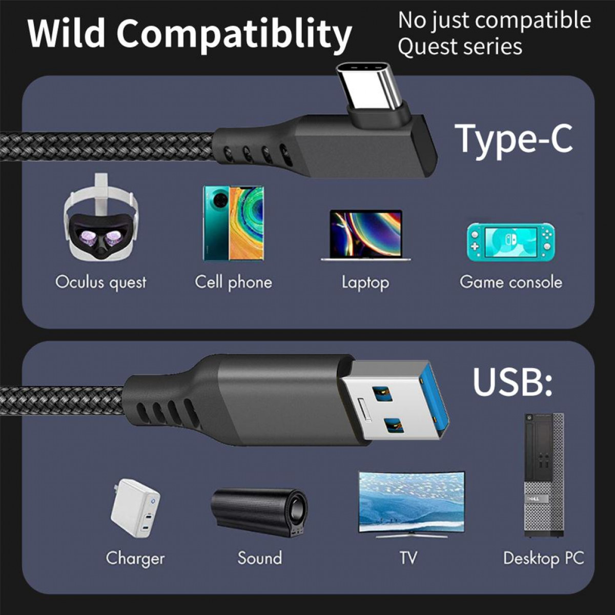 INF 2 Oculus USB-A USB-C Verbindungskabel / 5 Quest m Verbindungskabel