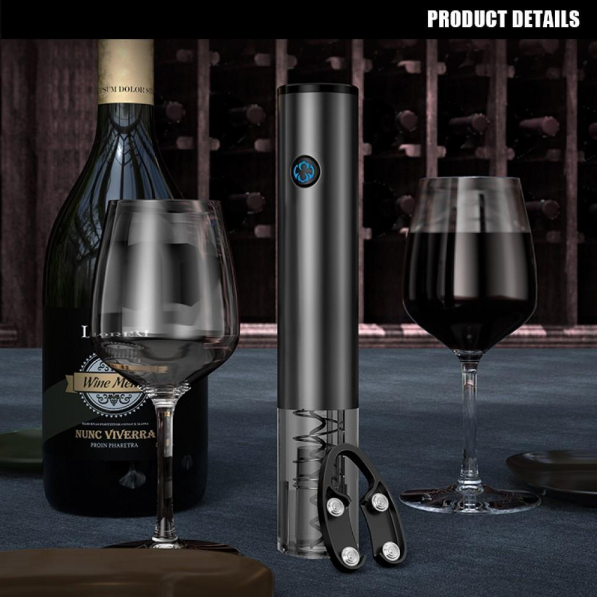 INF Elektrischer Weinflaschenöffner - Korkenzieher mit Weinflaschenöffner USB-Aufladung (Schwarz) Elektrischer