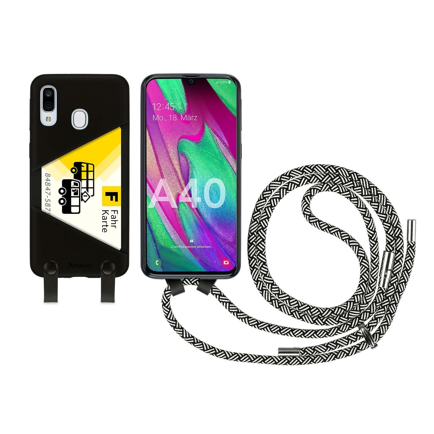 ARTWIZZ HangOn Umhängetasche, A40, Galaxy Samsung, Case, Schwarz