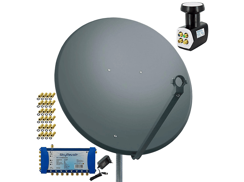 PREMIUMX SAT Anlage 100cm Antenne Multiswitch 5/8 Quattro LNB F-Stecker Sat Anlage (100 cm, Quattro LNB)
