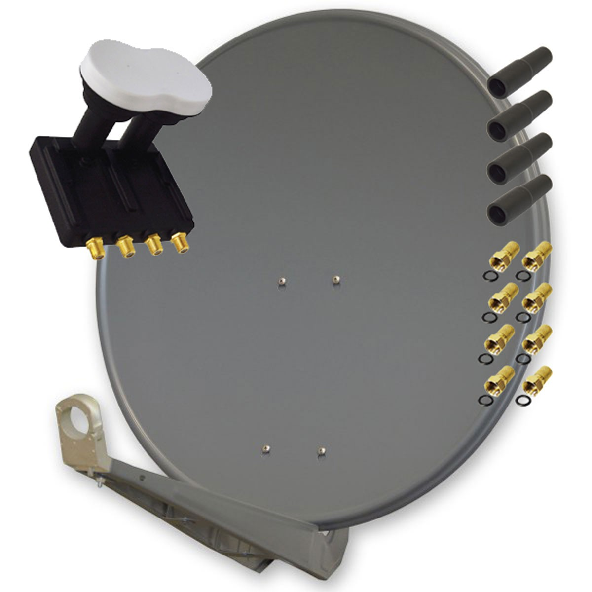 PREMIUMX Deluxe 85 Alu SAT Quad Antenne mit Teilnehmer Monoblock Monoblock (85 LNB LNB) cm, Anthrazit in Quad 4 für Anlage 3° Sat
