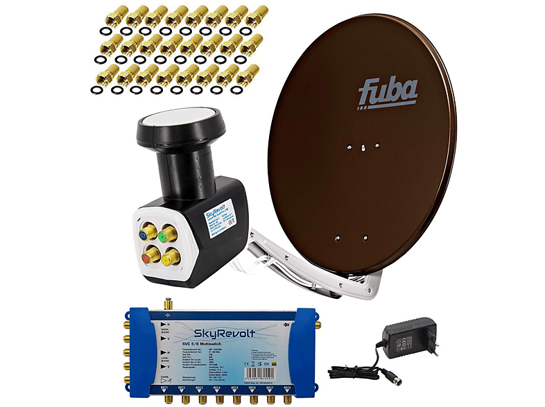 FUBA DAA 850 SAT Anlage ALU Braun 5/8 Multischalter Quattro LNB HDTV 4K 24x F-Stecker Sat Anlage (85 cm, Quattro LNB)