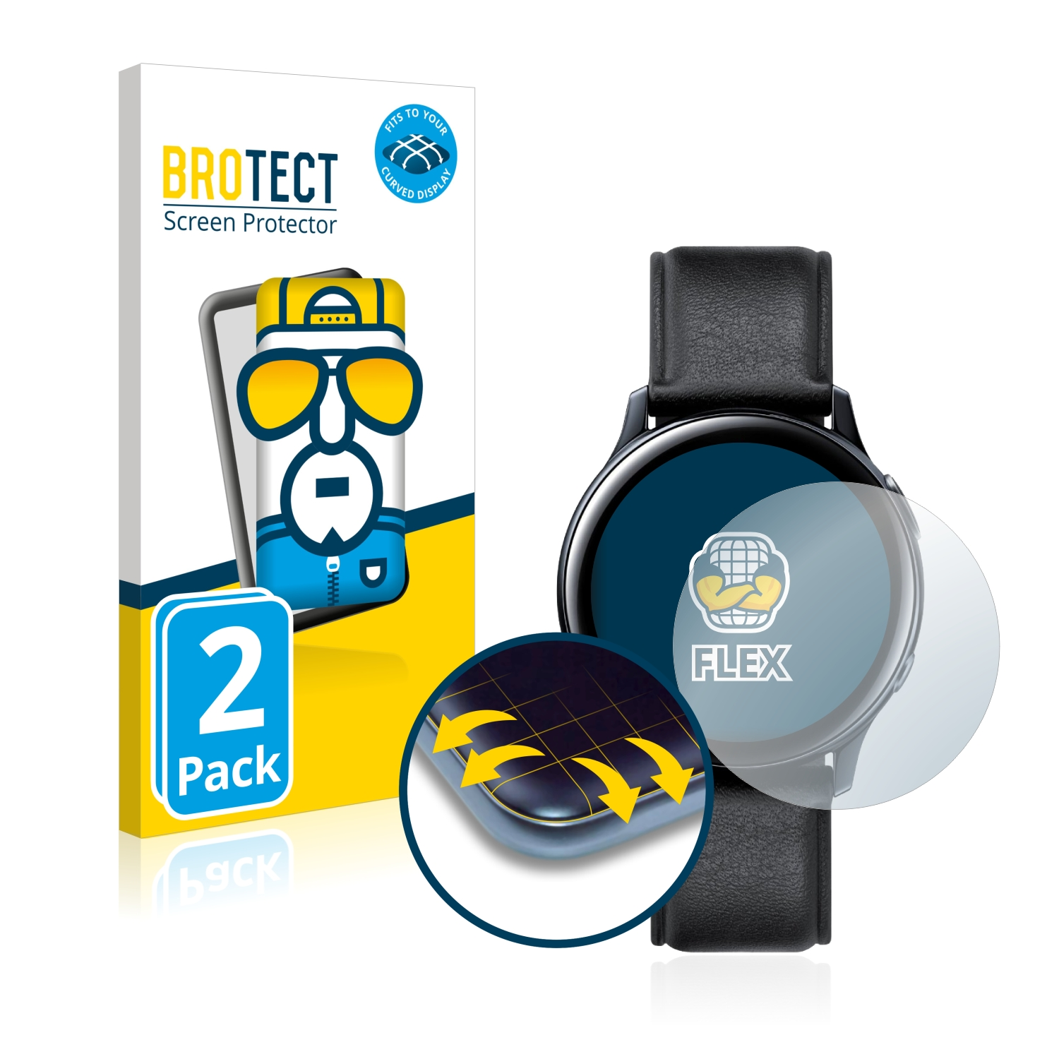 BROTECT 2x Watch Active Curved Schutzfolie(für Full-Cover Galaxy 3D Samsung (40mm)) 2 Flex