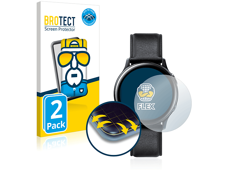 BROTECT 2x Watch Active Curved Schutzfolie(für Full-Cover Galaxy 3D Samsung (40mm)) 2 Flex