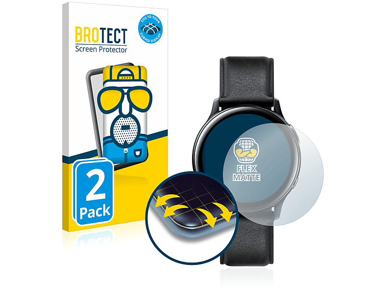 BROTECT 2x Flex matt Full-Cover 3D Curved Schutzfolie(für Samsung Galaxy Watch Active 2 (44mm)) | Smartwatch Schutzfolien & Gläser