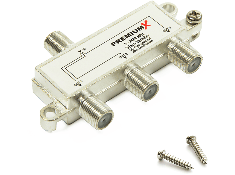 PREMIUMX Switch 3-fach Verteiler 4 SAT HDTV 5-2400 Digital Sat-Multischalter MHz Kabel inkl. F-Stecker Umschalter 4K