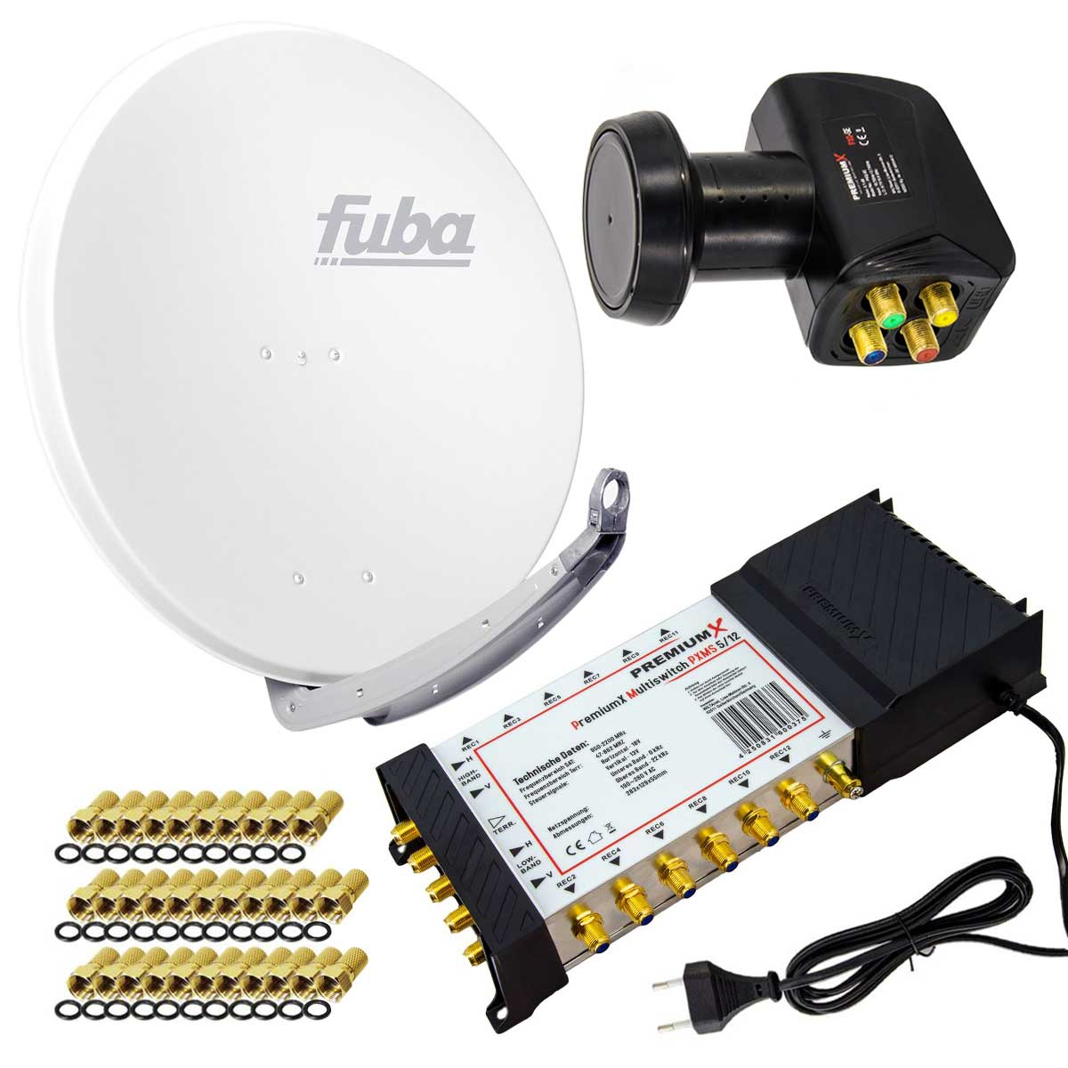 FUBA SAT (85 Quattro F-Stecker cm, LNB Anlage Antenne Anlage Sat W Multiswitch 850 LNB) DAA 5/12