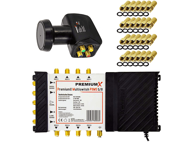 Quattro SAT Set F-Stecker 24x Multiswitch Multischalter LNB 5/8 PREMIUMX Sat-Multischalter