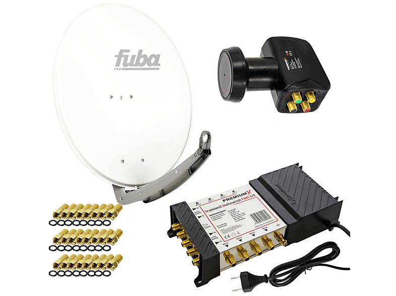 FUBA Satelliten-Komplettanlage DAA 780 W Antenne 5/8 Multiswitch LNB F-Stecker Sat Anlage (78 cm, Quattro LNB)