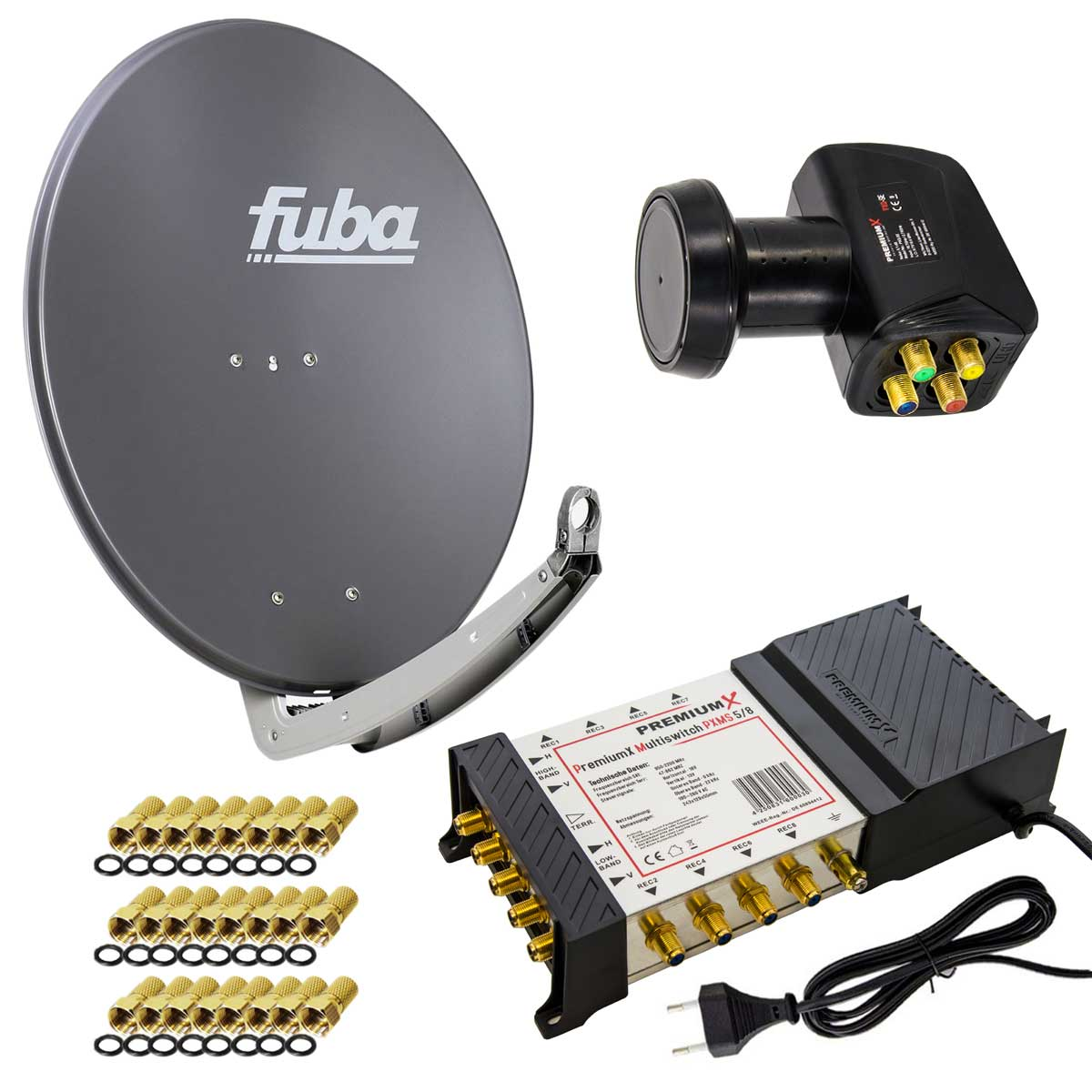 FUBA Satelliten-Komplettanlage Anlage F-Stecker 5/8 A cm, DAA Antenne Multiswitch Sat Quattro LNB) (78 LNB 780