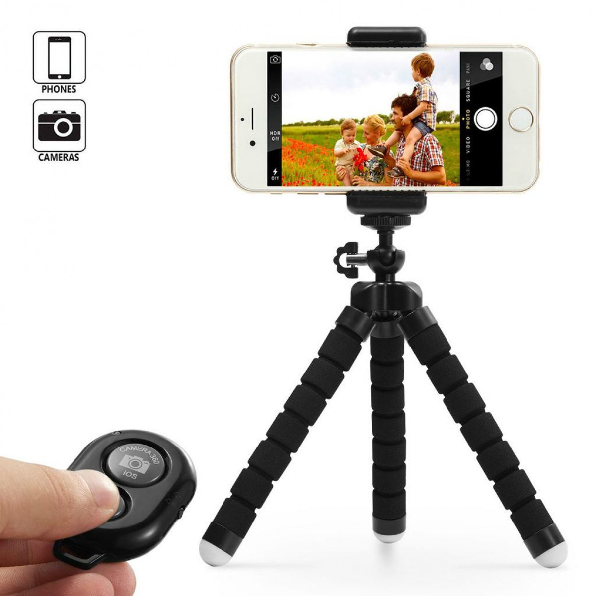 INF Fernauslöser für Mini-Stativ, Tripod mit Schwarz Handy Kamera und - Ministativ