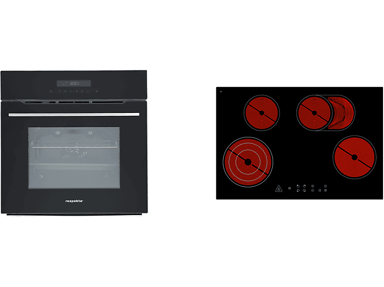 A, Liter) RESPEKTA (Glaskeramikkochfeld, Einbaubackofenset PYROSET97700, 66