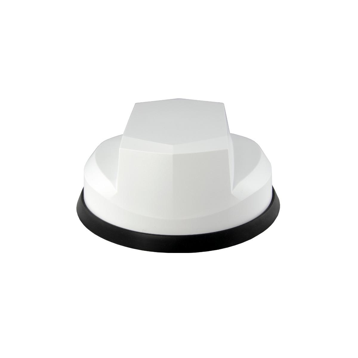 Weiße Antenne mit schwarzem Sockel. Der obere Teil der Antenne ist eckig.