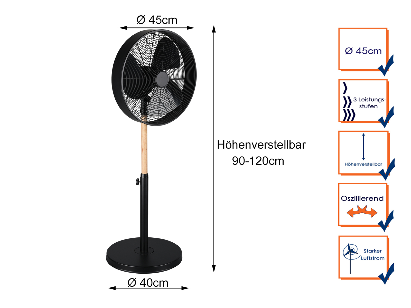 Windmaschine Watt) Design (50 Standventilator LEUCHTEN REALITY Viking Schwarz