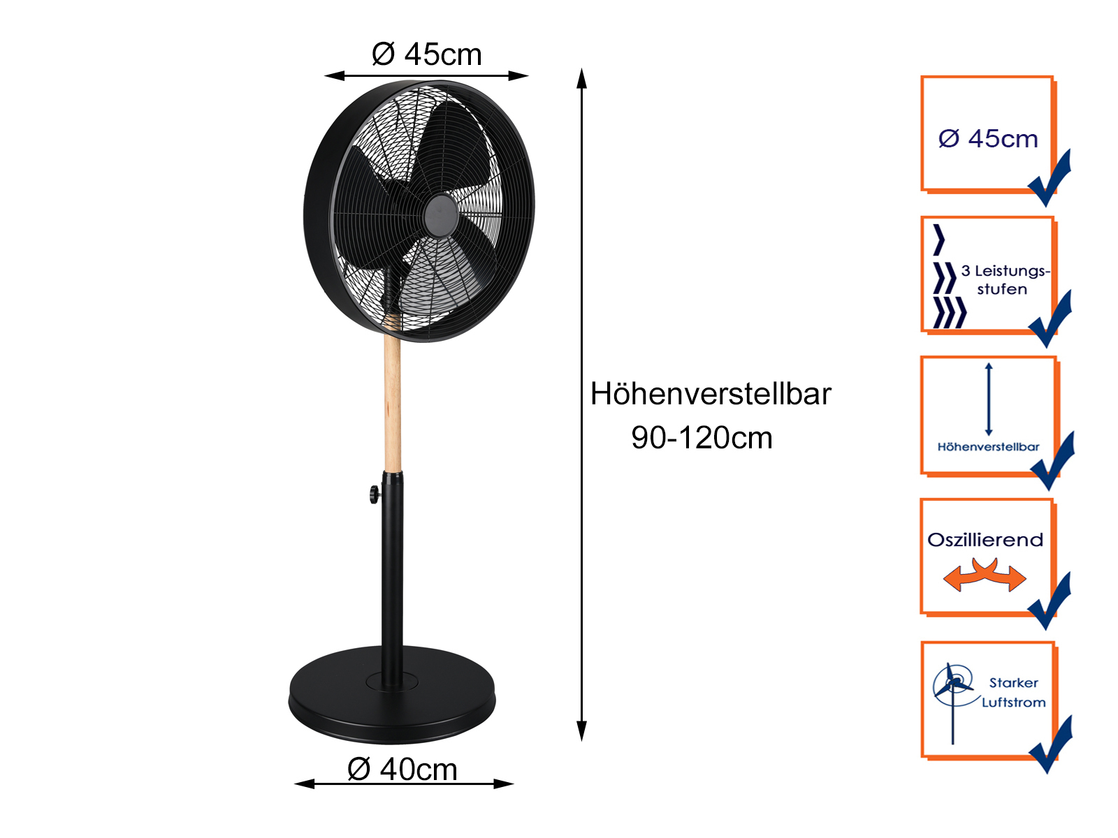 REALITY LEUCHTEN Design Schwarz Windmaschine Standventilator Viking Watt) (50