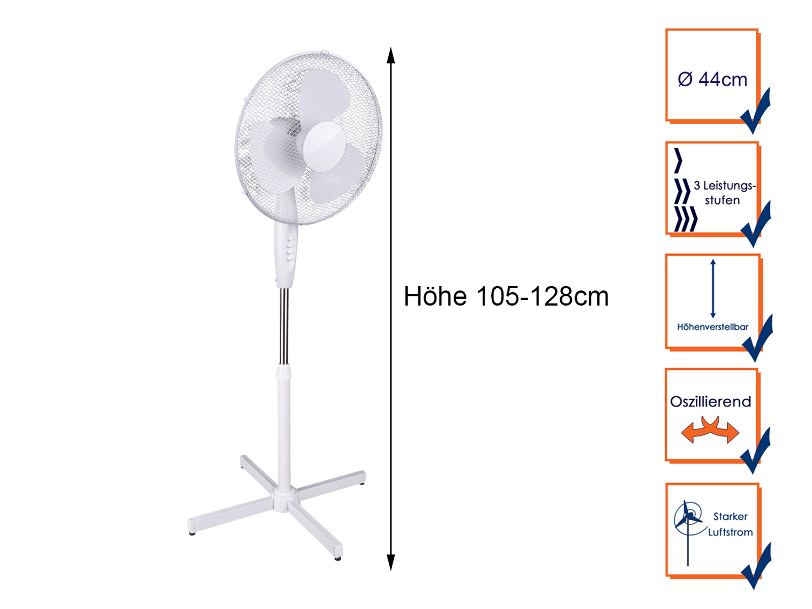 REALITY (40 LEUCHTEN Weiß Watt) Standventilator Ø44cm Lüfter