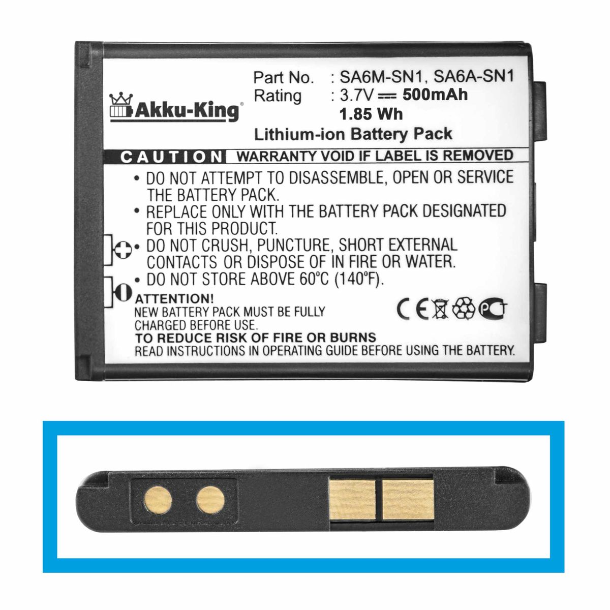 kompatibel 3.7 Akku AKKU-KING Handy-Akku, Li-Ion mit 500mAh Volt, Sagem SA8A-SN5