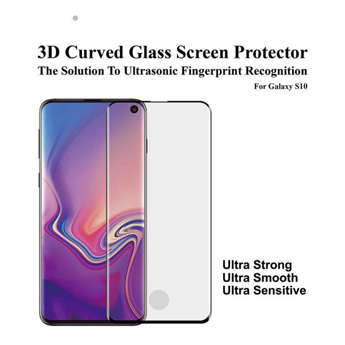 Ein Displayschutz für ein Galaxy S10, mit Telefon und Schutz im Bild.