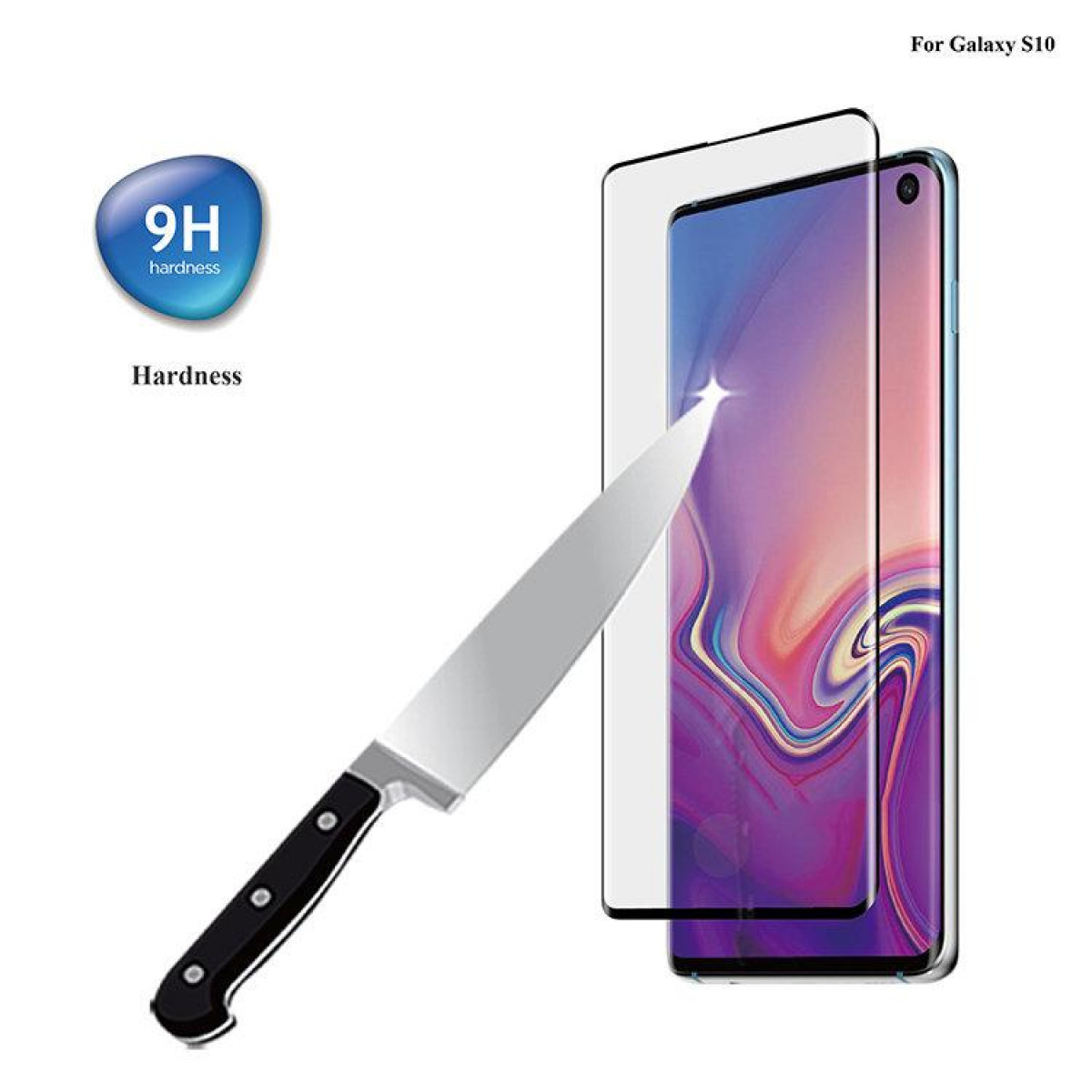 Ein Messer, das auf einen Smartphone-Bildschirm mit Displayschutz zeigt.