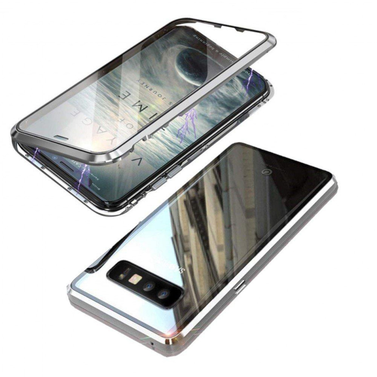 Plus, Galaxy Samsung Samsung, INF Cover, S10 Full Handyhülle silber Plus Galaxy magnetisch Glas, S10
