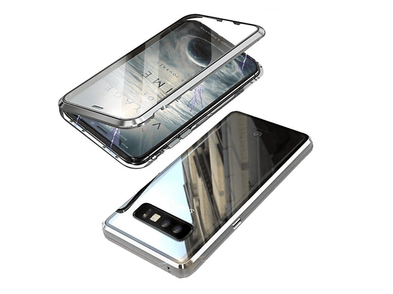 INF Samsung Galaxy S10 Plus Handyhülle magnetisch Glas, Full Cover, Samsung, Galaxy S10 Plus, silber