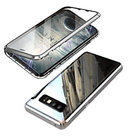 INF Samsung Galaxy S10 Handyhülle magnetisch Glas, Full Cover, Samsung, Galaxy S10, transparent mit silberfarbenem Rahmen
