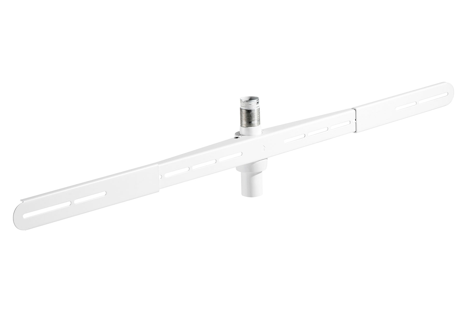 Weiße Antenne mit zentraler Halterung und zwei horizontalen Armen.
