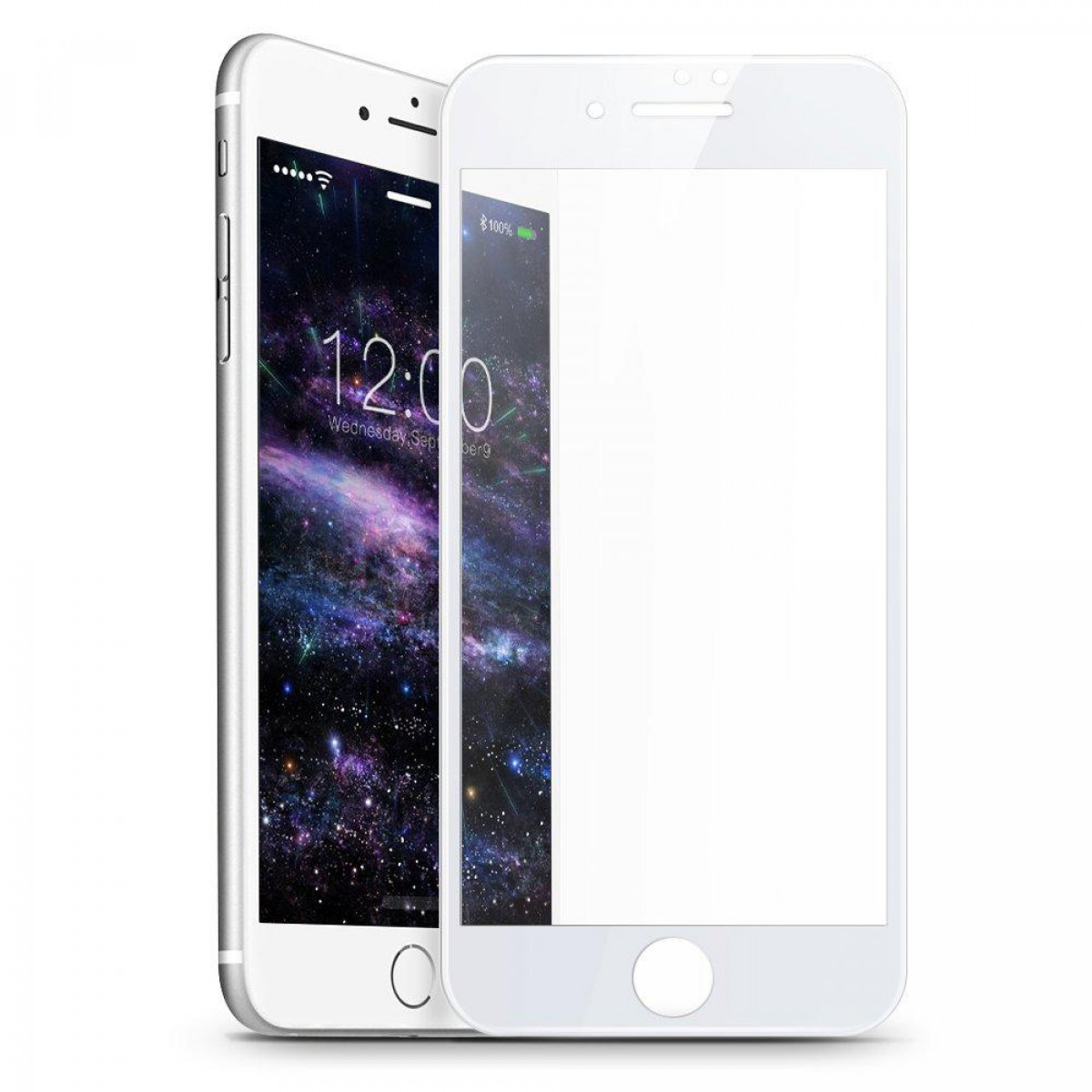 Ein weißes Telefon mit Displayschutz neben einem anderen Telefon.