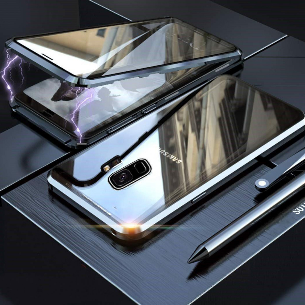 INF Samsung Galaxy S9 Handyhülle Bumper, S9, Glas, magnetisch Galaxy Samsung, schwarz