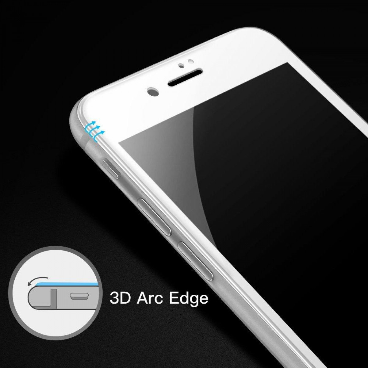 Eine transparente Handyhülle mit 3D Arc Edge Design auf schwarzem Hintergrund.