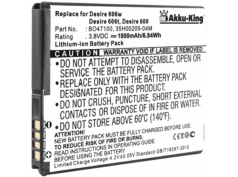 HTC Akku AKKU-KING 35H00209-04M 1800mAh Li-Ion Handy-Akku, 3.8 kompatibel Volt, mit