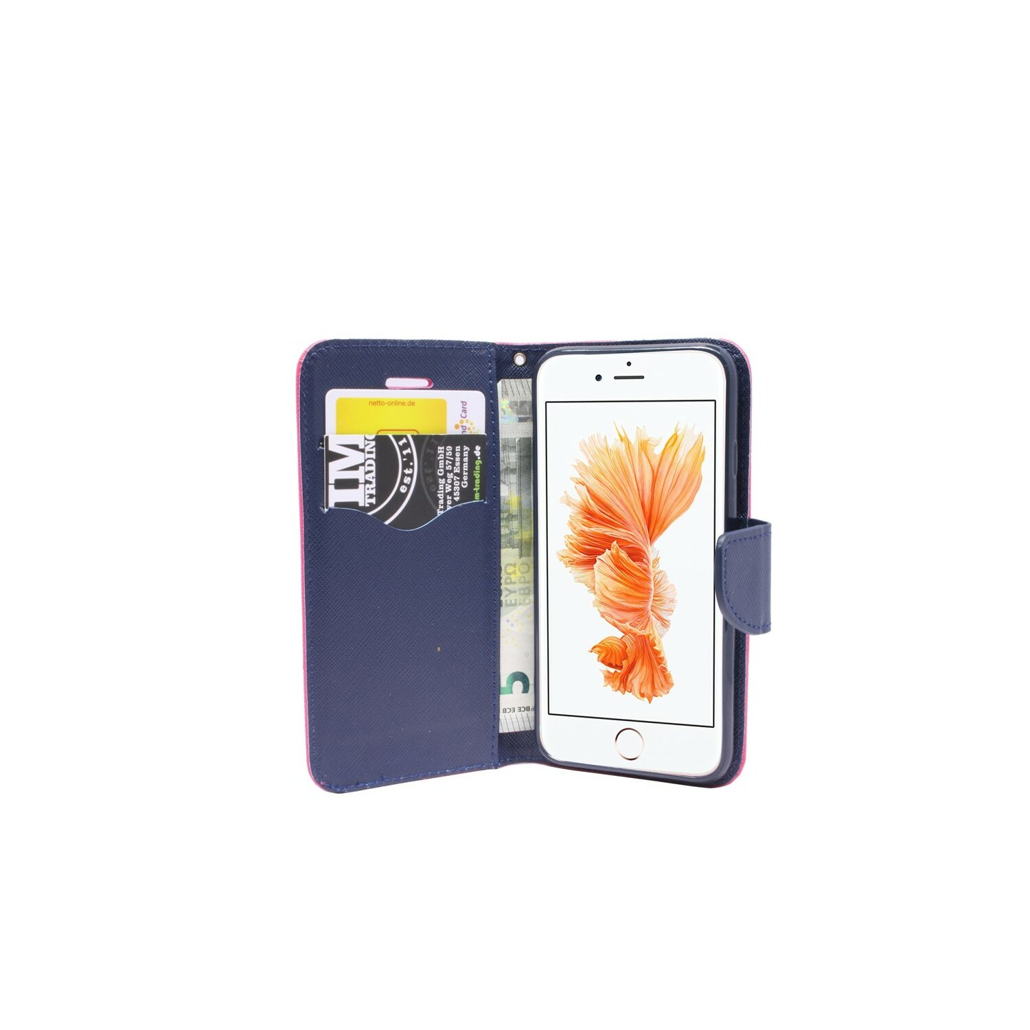 SE Bookcover, Apple, 2022, Pink-Blau Buchtasche, COFI iPhone