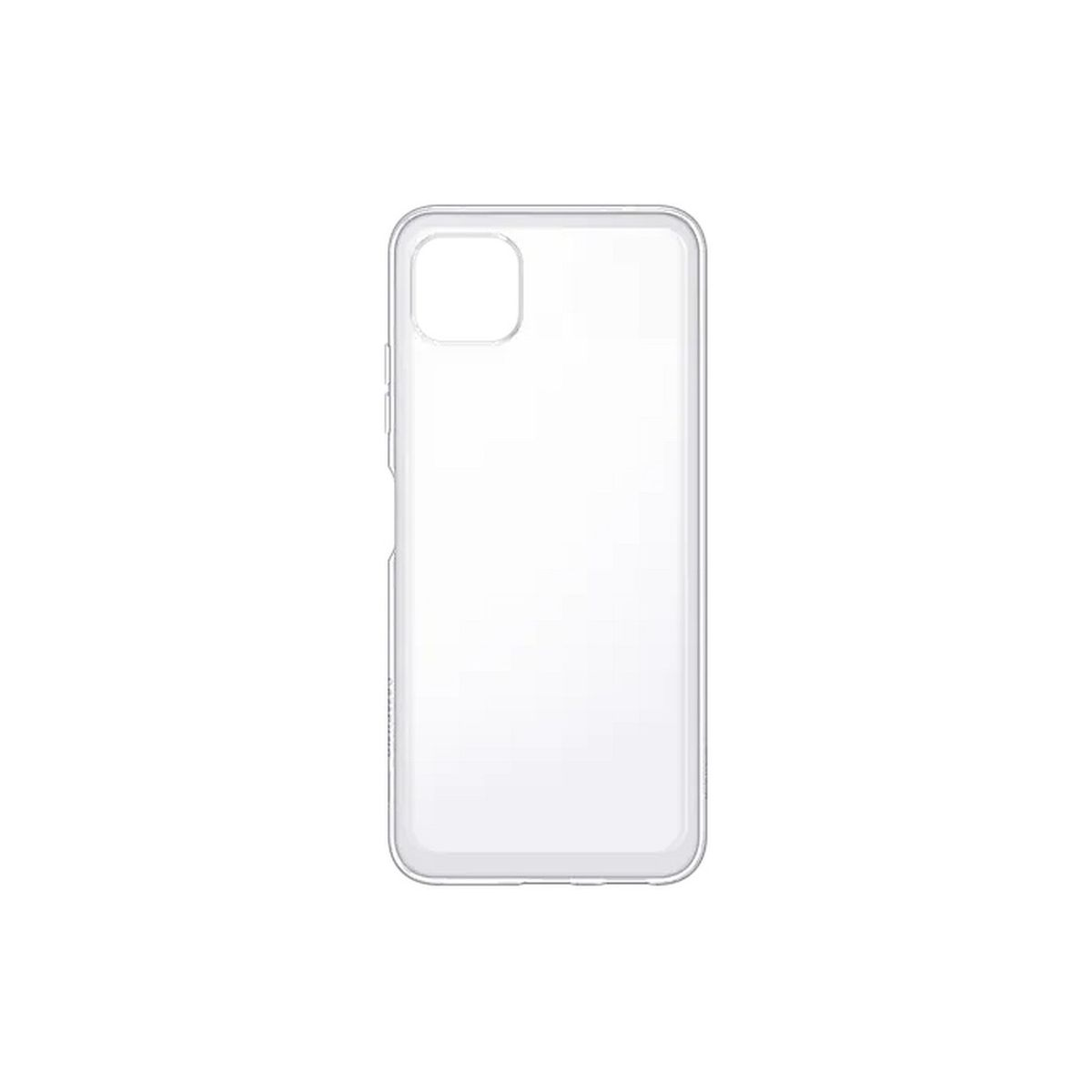 Transparente Handyhülle. Sie ist transparent und zeigt das Design des Telefons. Weißer Hintergrund.