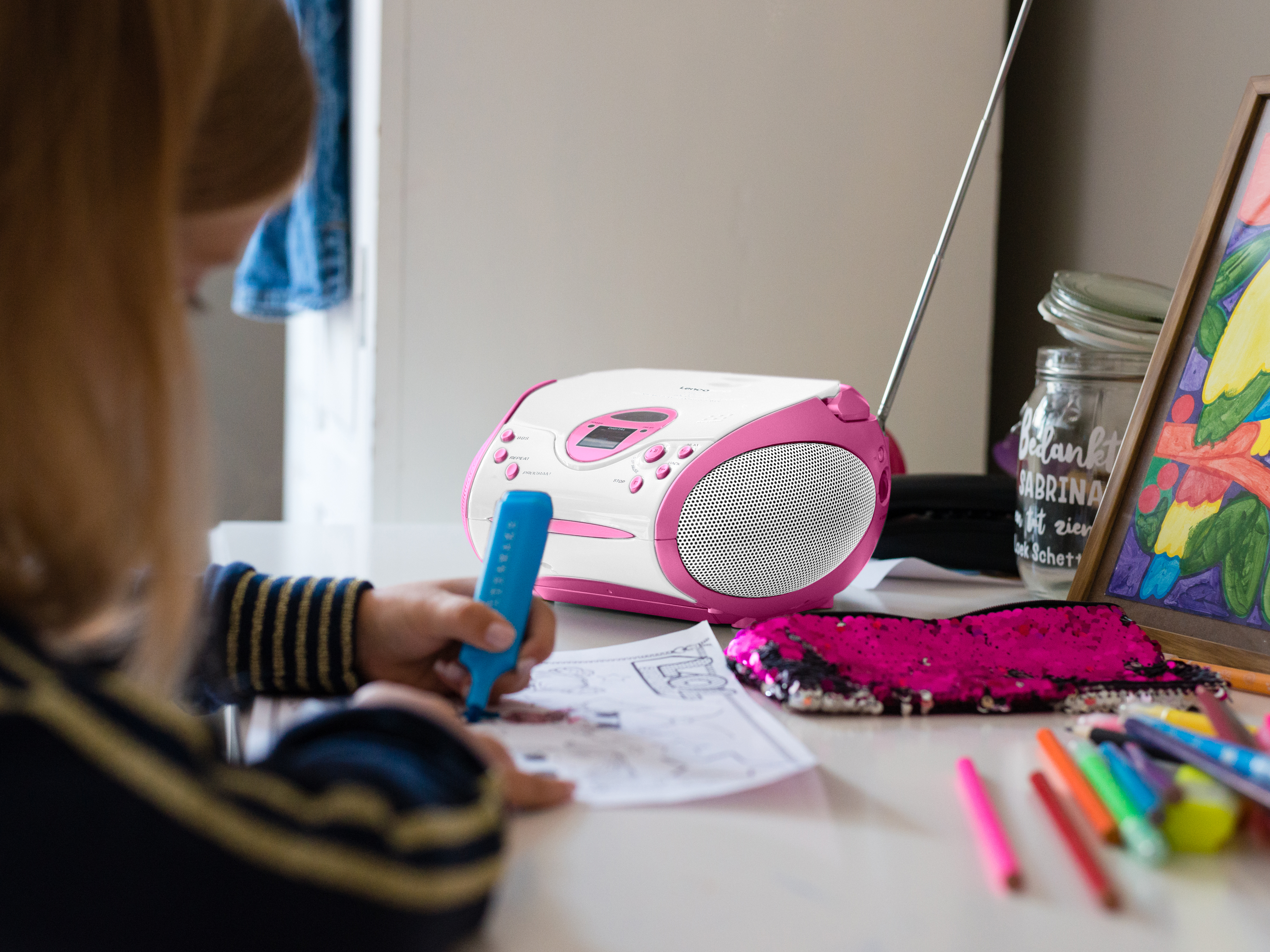 Radio LENCO SCD-24PK kids Różowy, Biały