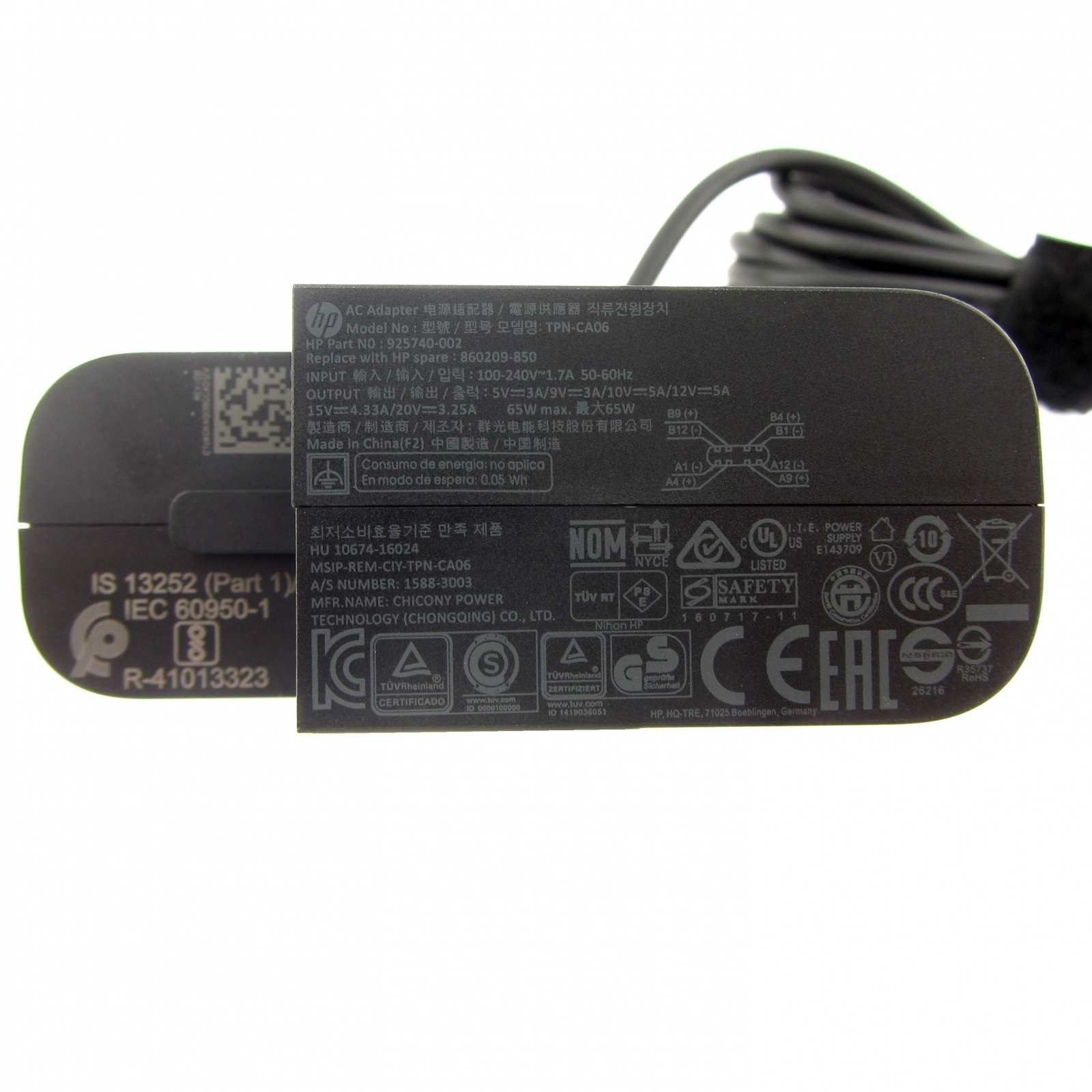 HP 65W original USB-C TPN-CA06, Notebook-Netzteil Watt 1HE08AA#ABB, 860209-850, Netzteil 925740-002, Stecker USB-C TPN-AA03, 65