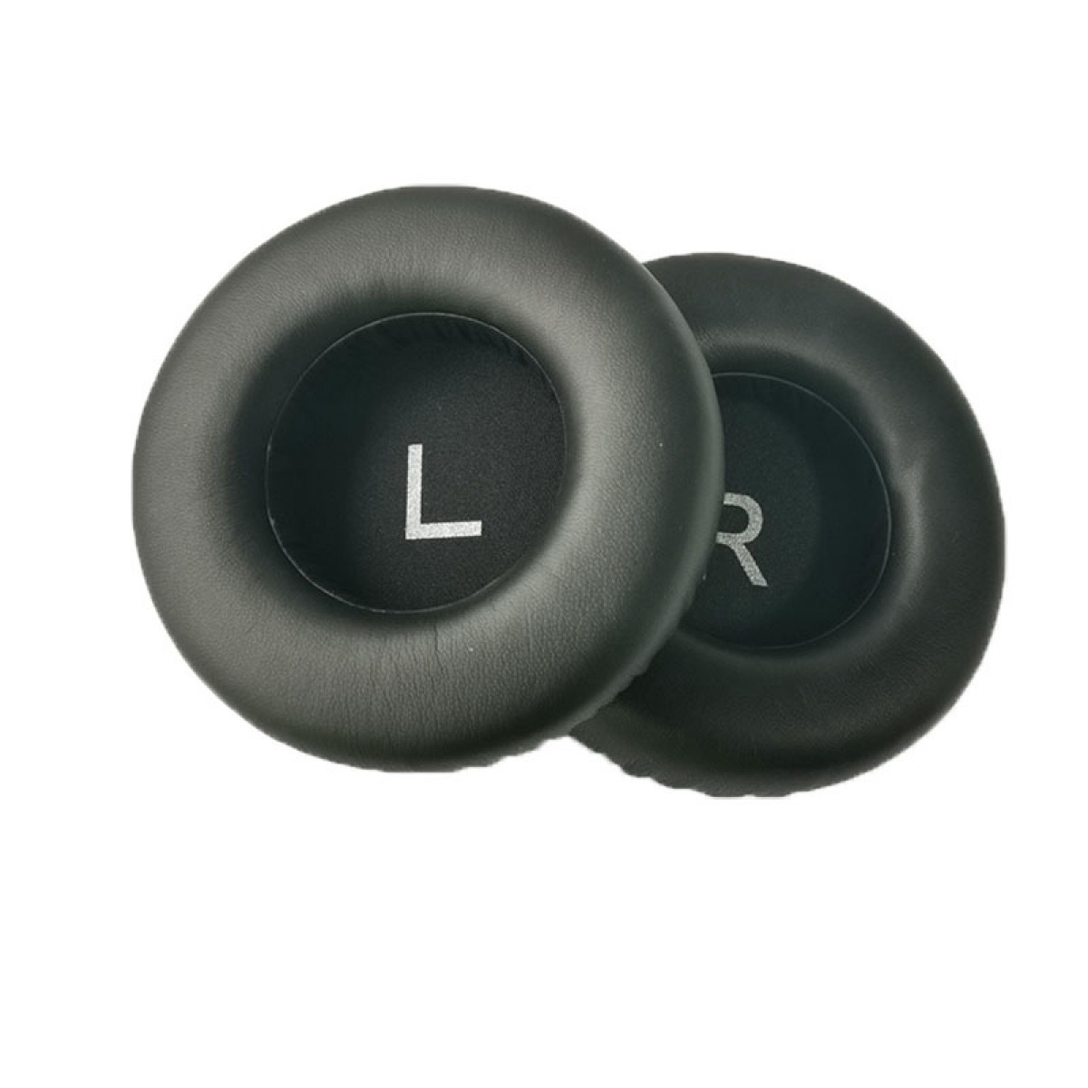 Dwie czarne poduszki na uszy, jedna oznaczona 'L', druga 'R'.