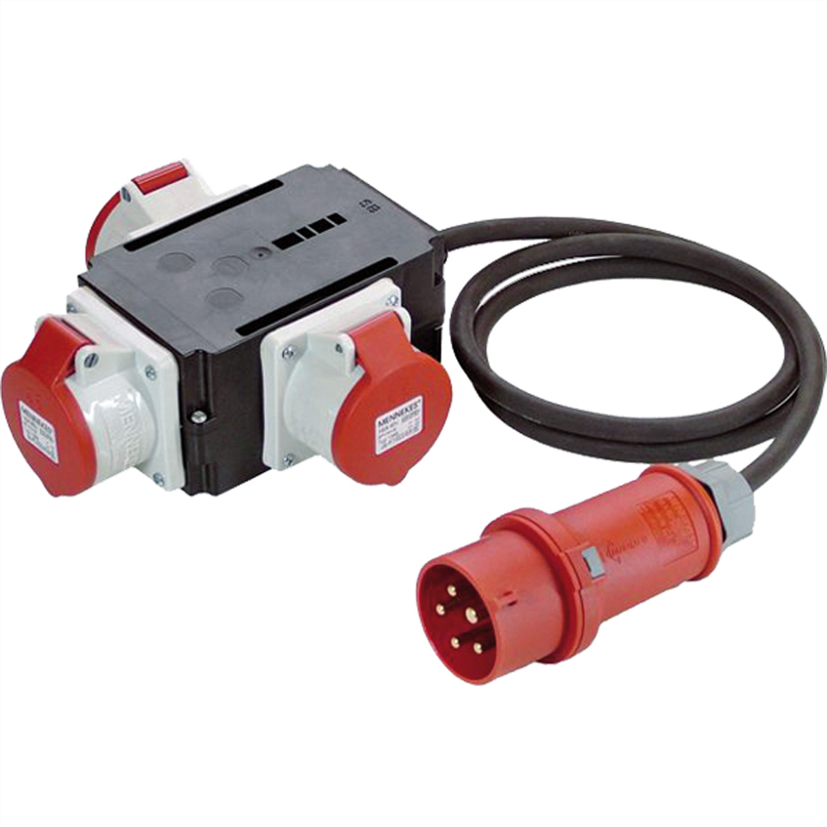 Un set di connettori elettrici in rosso e nero. I connettori sono su sfondo bianco.