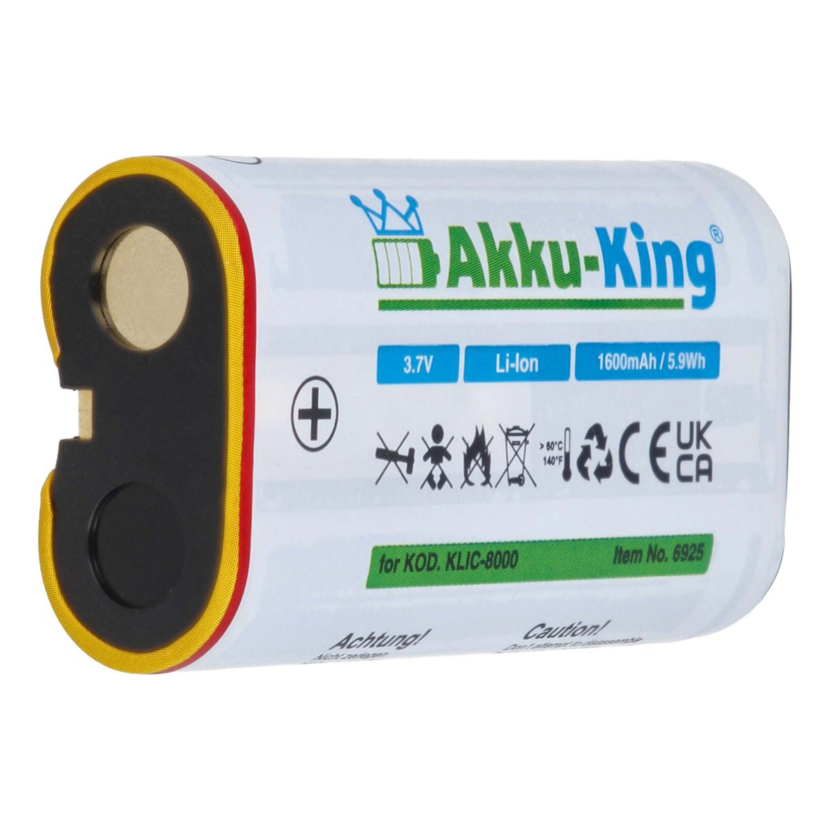 Kamera-Akku, Li-Ion Klic-8000 1600mAh mit Volt, kompatibel Kodak Akku 3.7 AKKU-KING