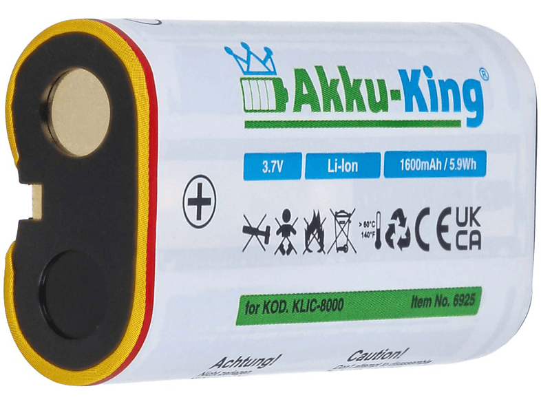 AKKU-KING Akku 1600mAh mit Kamera-Akku, Volt, 3.7 Klic-8000 Li-Ion Kodak kompatibel