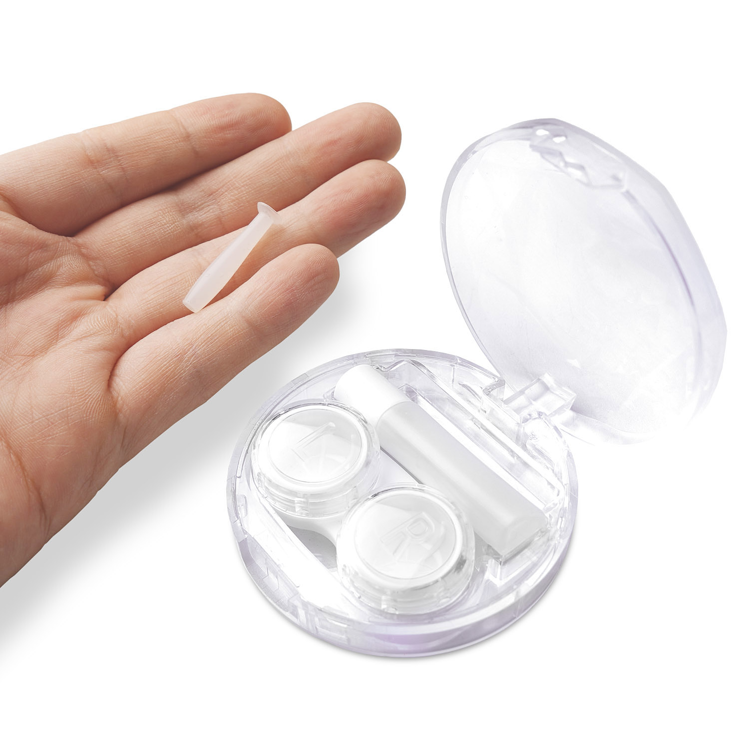 für Lösung-Behältnis Kontaktlinsen Kit Behälter(L+R), und Linsensauger, Kontaktlinsen WHITE 4-in-1 Set Travel mit 4in1 Case, Travel harte JB