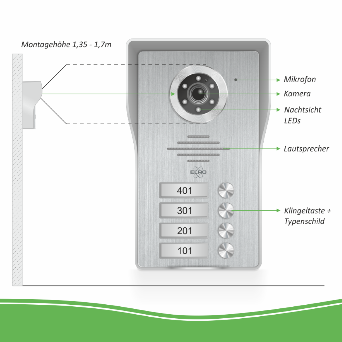 ELRO DV477IP4 Verdrahtete Aluminium App, Monitor mit Türsprechanlage und Gebürstetes