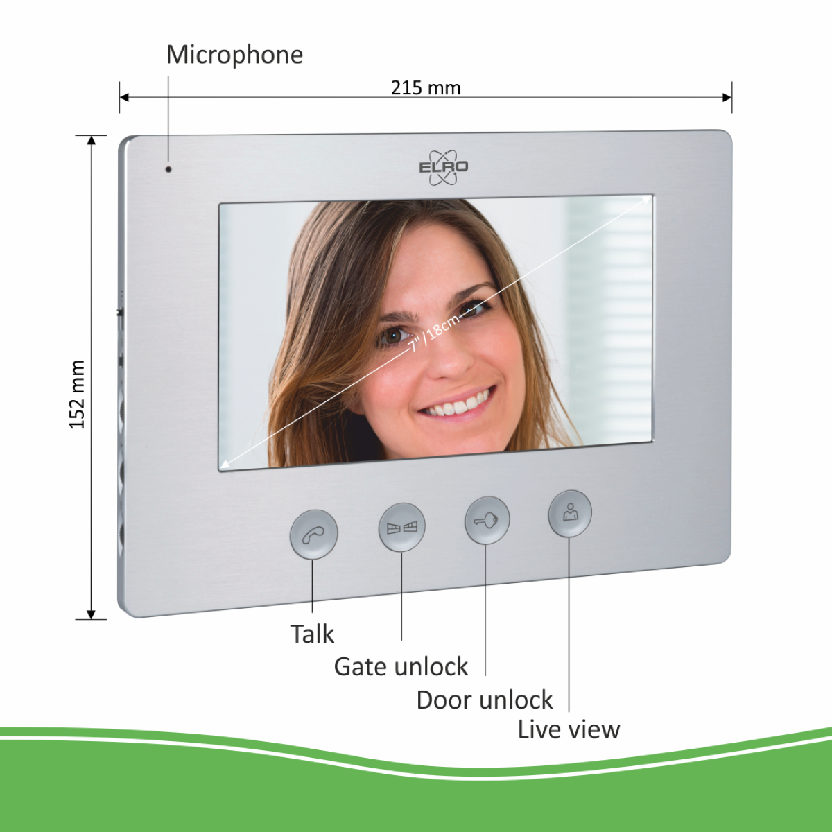 mit Türsprechanlage DV477W Verdrahtete ELRO Aluminium Monitor, Gebürstetes