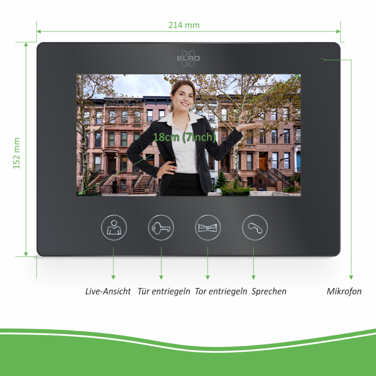 Schwarz Monitor mit Verdrahtete ELRO Türsprechanlage und App, DV50