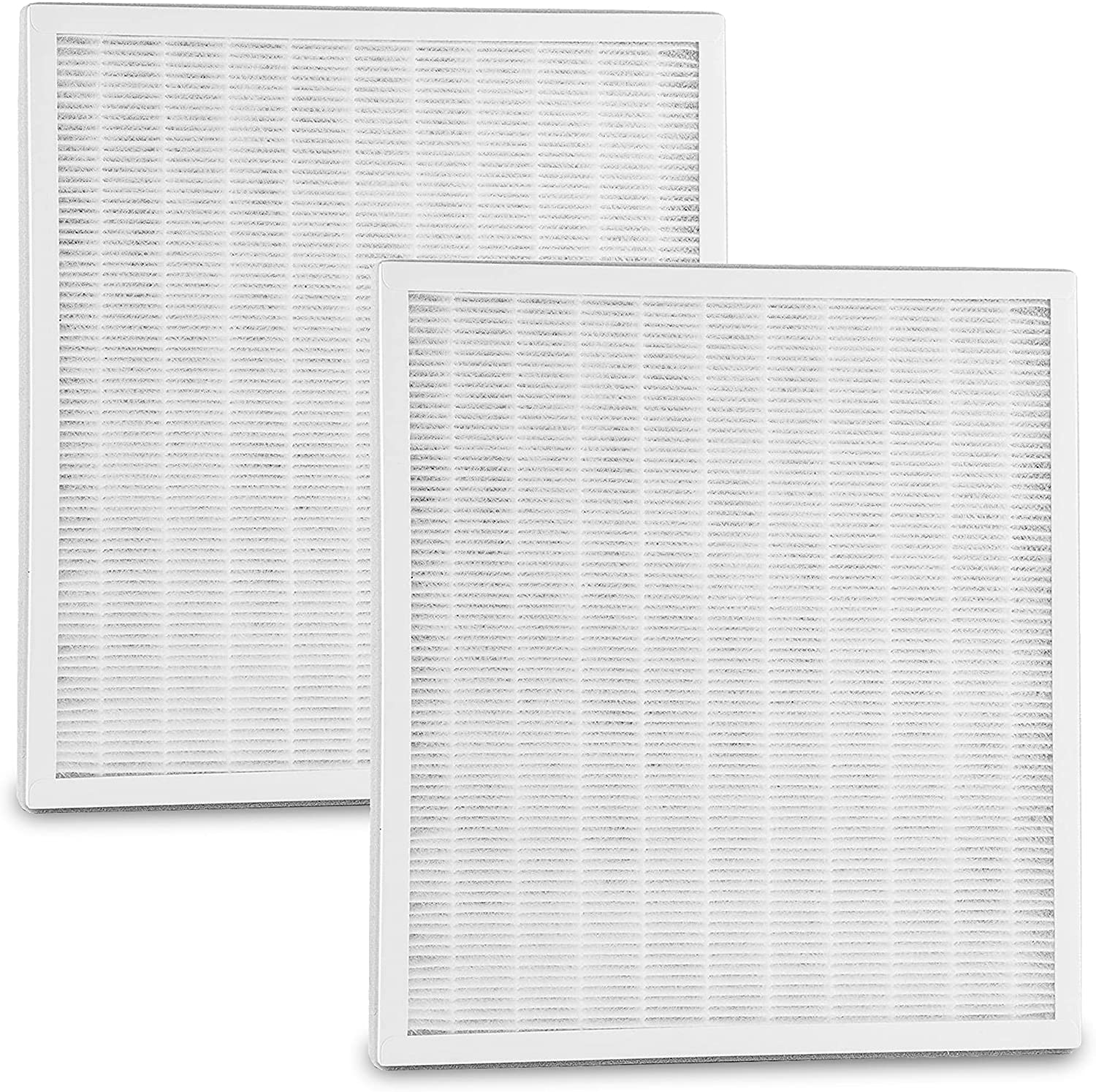 Zwei Luftfilter mit weißem Rahmen und weißem Filtermaterial.