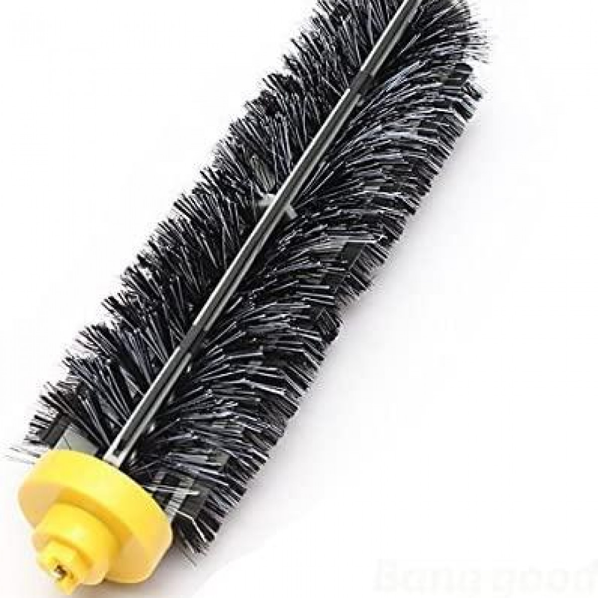 Czarna i szara szczotka do odkurzacza z żółtą podstawą. Włosie gęste i cylindryczne.
