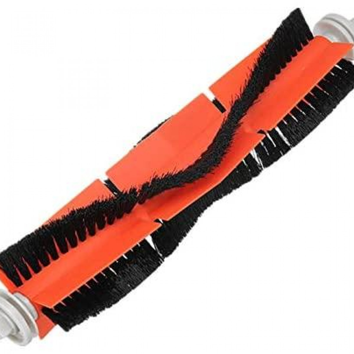 Pomarańczowa i czarna szczotka do odkurzacza. Szczotka ma czarne włosie, białe tło.