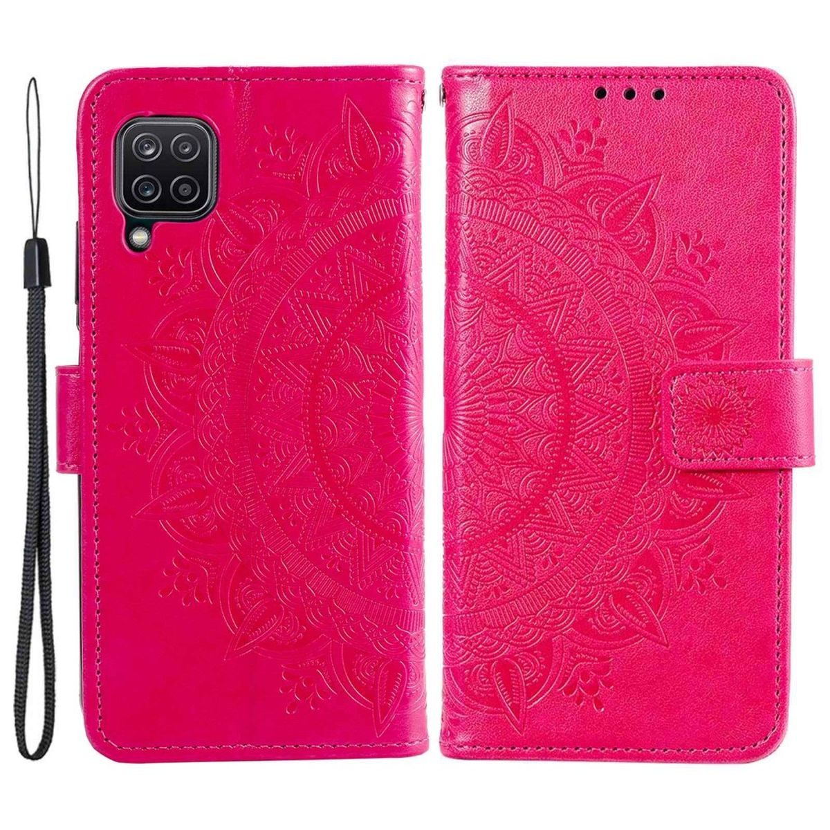 Rosa Handyhülle mit Mandala-Design, offen und geschlossen.