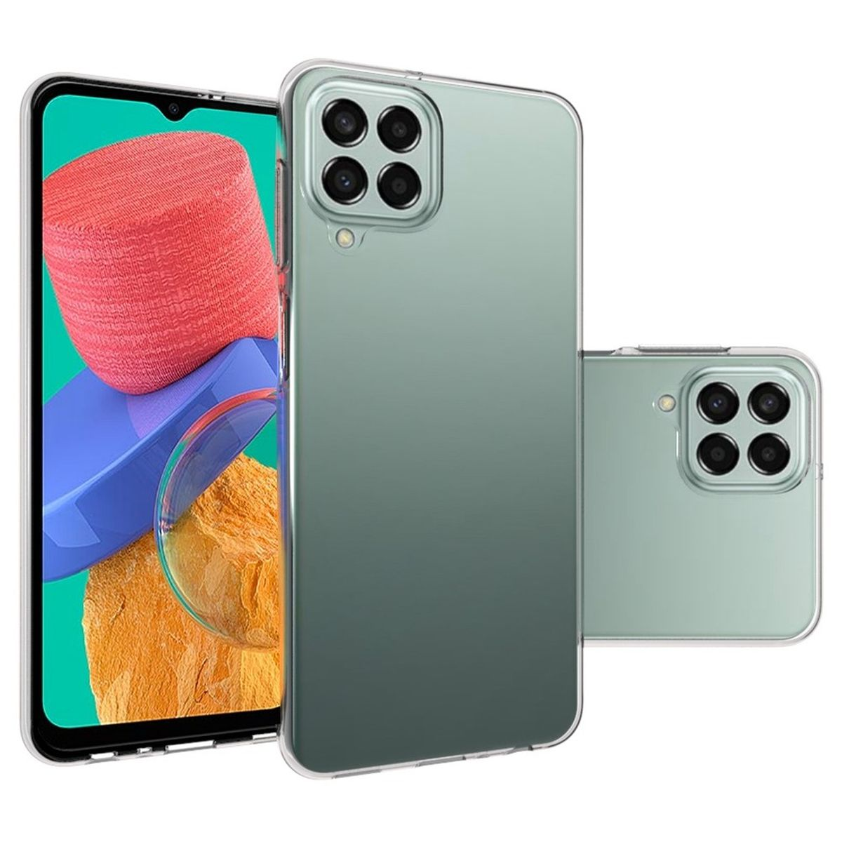 Zwei Handyhüllen, eine blaue mit rotem Telefon und eine grüne.