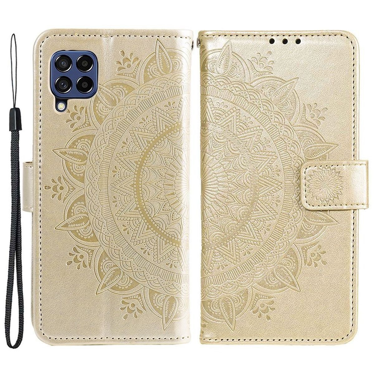 Samsung, Klapphülle COVERKINGZ 5G, Gold Bookcover, Galaxy M53 Mandala Muster, mit